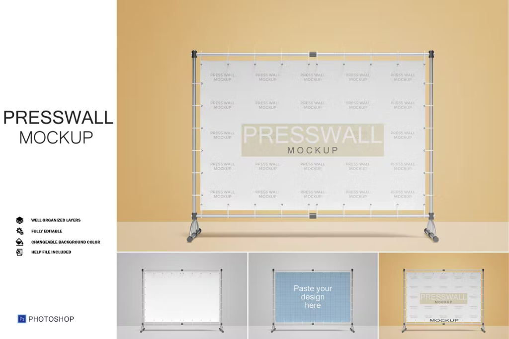 Stand Banner Press Wall Mockup - Free Download