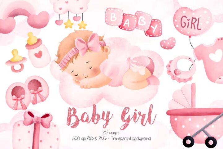 Watercolor Baby Girl Clipart - Free Download